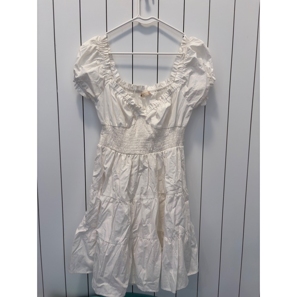 Altar'd State Mini Dress Womens Large White Smocked Tiered Ruffle Cottagecore